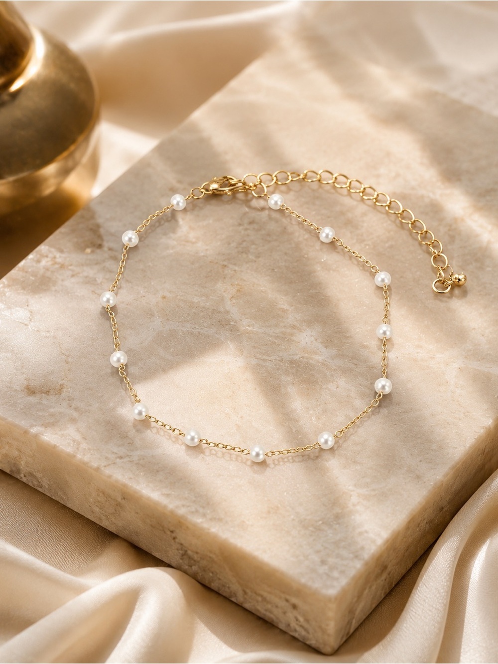 Gold Pearl Station Anklet - Elegant Style